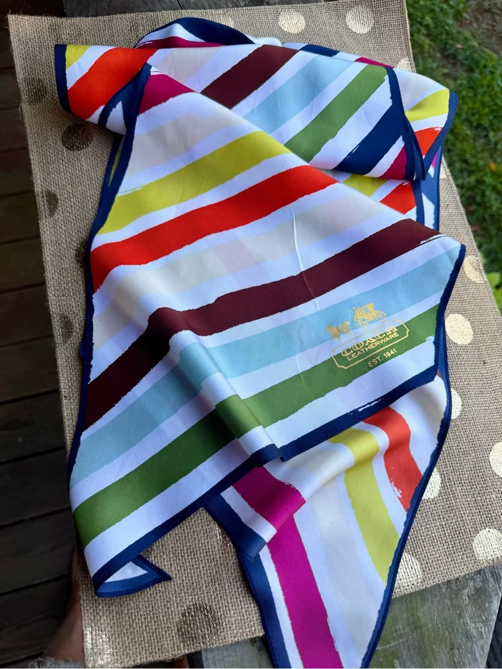 Authentic COACH Legacy Stripe Vintage ~Y2K~ 100% Silk Scarf ~Personal Collection